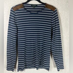 Lauren Ralph Lauren Classic Navy & White Striped 100% Cotton Long-Sleeve Shirt.